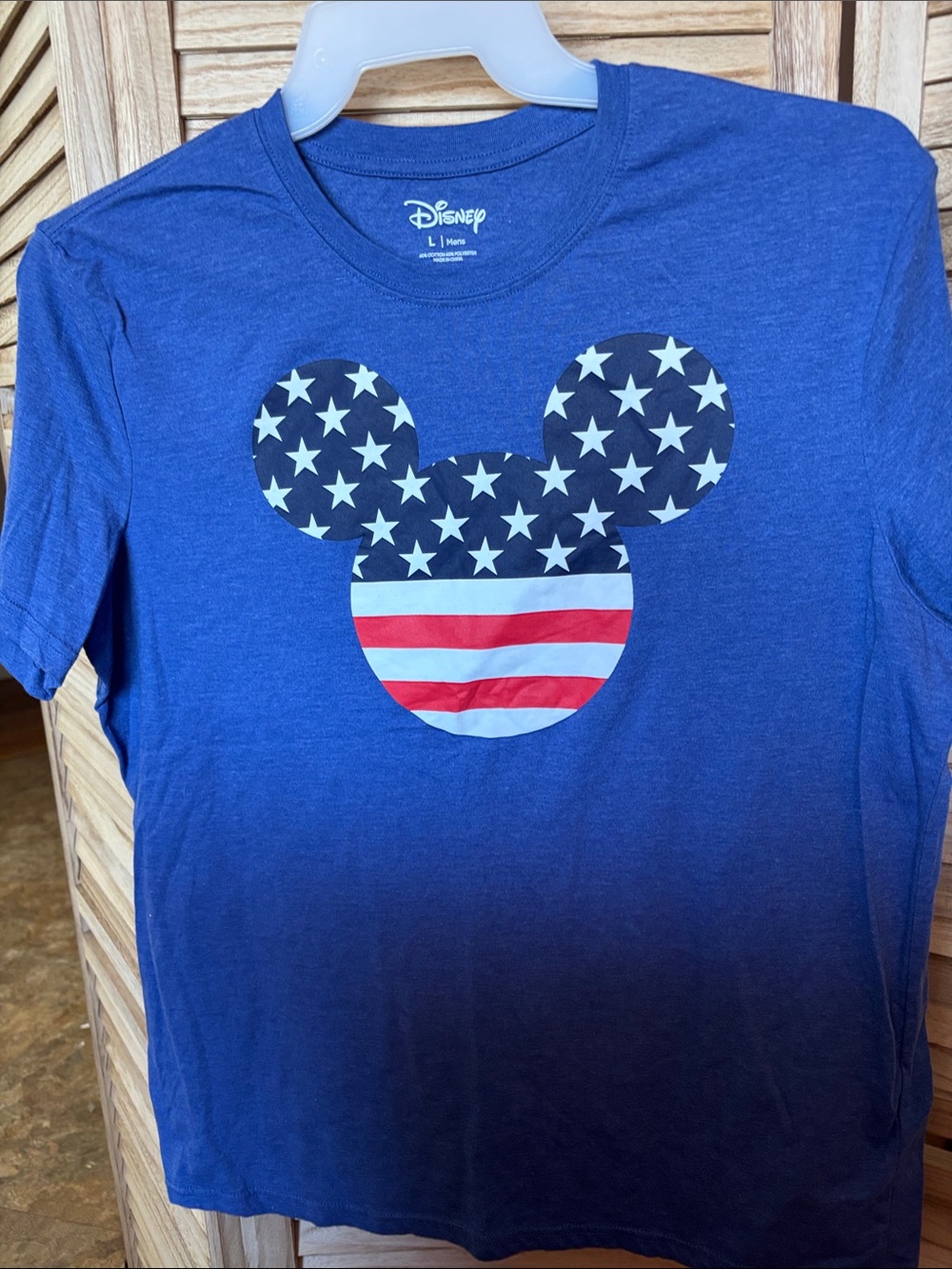 Disney Blue Short-Sleeve Tee with American Flag Mickey Graphic Large